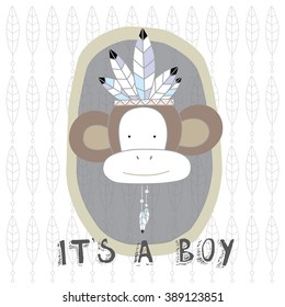 cute indian monkey for invitation, card, design