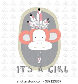 cute indian monkey for invitation, card, design