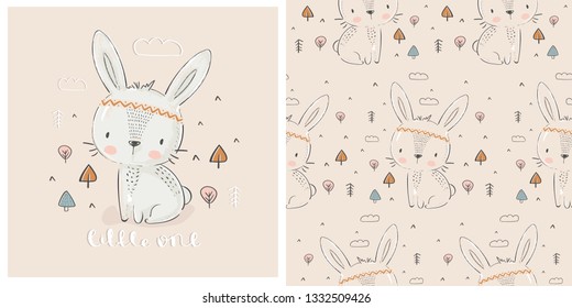 conejo indio lindo, ilustración vectorial dibujada a mano. se puede usar para el diseño de camisas para niños o bebés. 