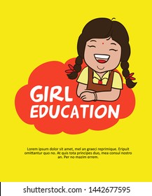 Cute Indian School Girl Cartoon Character. Save Girl. Girl Education