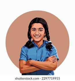 Cute Indian school girl in uniform vector illustration