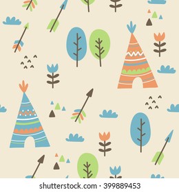 Cute Indian seamless pattern with arrows in cartoon style