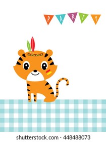 cute indian tiger party invitation card