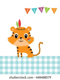 cute indian tiger party invitation card