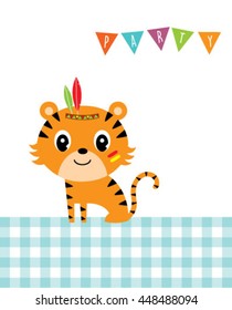 cute indian tiger party invitation card