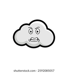 Cute Indignation cloud illustration with a sad expression, perfect for weather-related designs, children's books, and sadness decor.