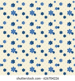 Cute indigo flower with dot seamless pattern. Vector Illustration for your design. Pattern swatches included in file.