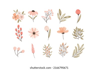 Cute Individual Watercolor Flower Vector Collection