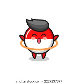 cute indonesia flag badge cartoon is playing hula hoop , cute style design for t shirt, sticker, logo element