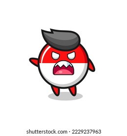cute indonesia flag badge cartoon in a very angry pose , cute style design for t shirt, sticker, logo element