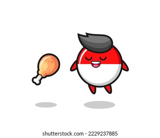 cute indonesia flag badge floating and tempted because of fried chicken , cute style design for t shirt, sticker, logo element