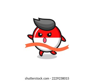 cute indonesia flag badge illustration is reaching the finish , cute style design for t shirt, sticker, logo element