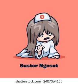 Cute Indonesian Ghost Suster Ngesot Cartoon Vector Icon
Illustration. People Holiday Icon Concept Isolated Premium 
Vector. Flat Cartoon Style