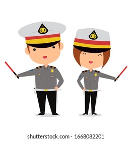 Cute Indonesian Traffic Police Character In Cartoon Style