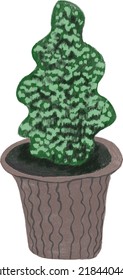 Cute indoor green plant in a brown pot. Hand-drawn vector illustration isolated on a white background. Clipart, template, sketch.