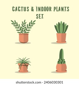 Cute indoor plant icons Set Vector illustration