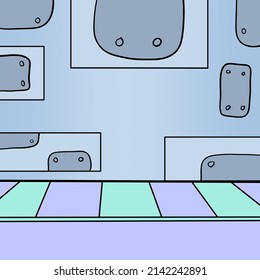 Cute Industrial street soft green purple grey color cartoon background. Abstract background template.