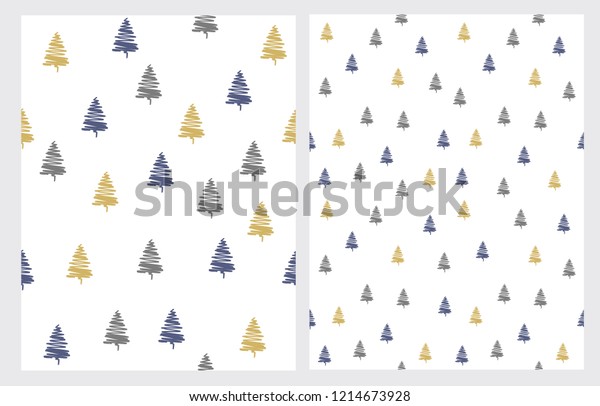 Cute Infantile Style Christmas Trees Vector Stock Vector