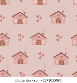 Cute Infantile style seamless pattern with house