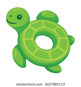 Cute inflatable swim ring shaped like a green turtle, perfect for fun summer water adventures.