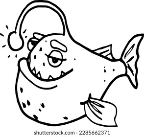 Cute ink drawing of fish. Cartoon style fish illustration.