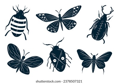 Cute insect bug butterfly moth animal isolated set. Vector flat graphic design illustration