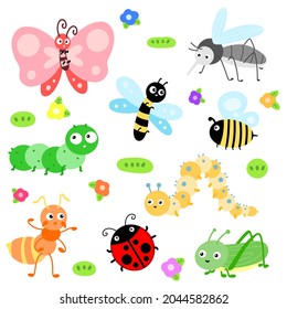 cute insect bugs wild animal cartoon set