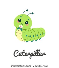 Cute insect caterpillar, cartoon character vector illustration