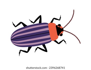 Cute insect concept. Violet bug or beetle. Fauna and wild life. Zoology and biology. Spring and summer. Social media sticker. Cartoon flat vector collection isolated on white background