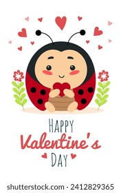 Cute insecto ladybug con corazón, caricatura de ilustración vectorial