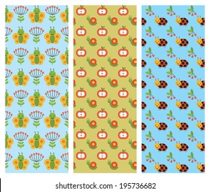 cute insect patterns collection. vector illustration