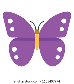 
Cute insect in purple color with white dots on feather edgers, icon for purple emperor butterfly 
