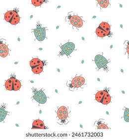 Cute insects cartoon characters. Seamless pattern. Funny small animals. Vector drawing. Design ornaments.