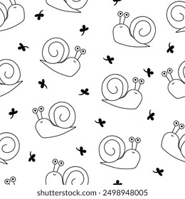 Cute insects cartoon characters. Seamless pattern. Coloring Page. Funny small animals. Vector drawing. Design ornaments.