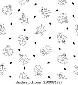 Cute insects cartoon characters. Seamless pattern. Coloring Page. Funny small animals. Vector drawing. Design ornaments.