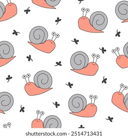 Cute insects cartoon characters. Seamless pattern. Funny small animals. Vector drawing. Design ornaments.