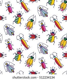 Cute insects hand drawn bug doodles seamless vector pattern wrapping wallpaper nature animals