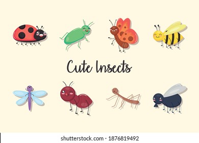 cute insects icon set over white background, colorful design, vector illustration