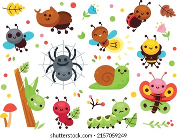 Cute insects from a magic and happy garden