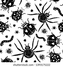 Cute insects seamless pattern. Background with funny insects. Vector illustration.