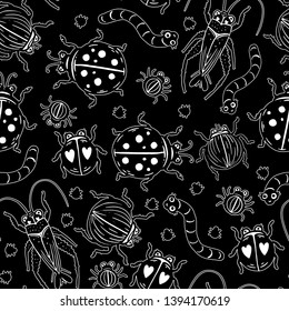 Cute insects seamless pattern. Background with funny insects. Vector illustration.