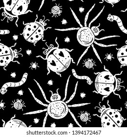 Cute insects seamless pattern. Background with funny insects. Vector illustration. 