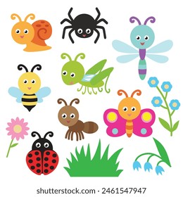 Cute insects  vector cartoon illustration