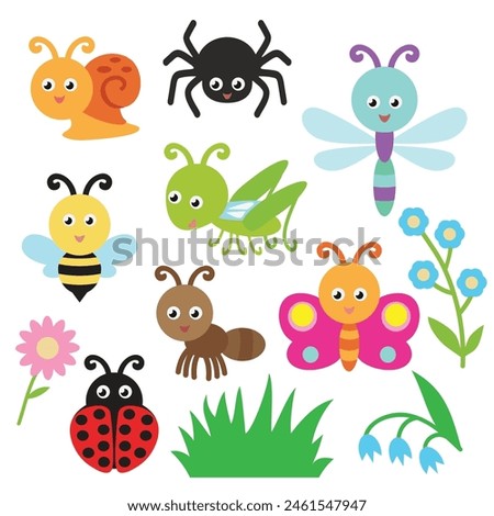Cute insects  vector cartoon illustration