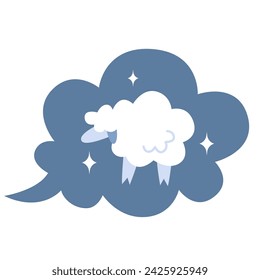 Cute insomnia sheep and star in speech bubble. Healthy sleep, rest and recovery. Vector illustration isolated on white background, hand drawn, flat design