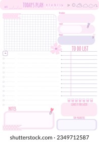 Cute inspiration notepaper design printable .  White pink pages for tags , weekly notes, diet menu breakfast lunch dinner to do list for girl 