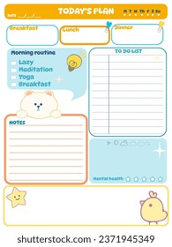 Cute inspiration notepaper kawaii design printable .  White pink pages for tags , weekly notes,  to do list minimal style with animal character tags 