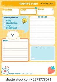 Cute inspiration notepaper kawaii design printable .  White yellow pages for tags , weekly notes,  to do list minimal style with animal bear character tags notebook schedule vector