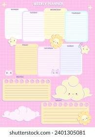 Cute inspiration notepaper kawaii design printable .  White pink pages for tags , weekly notes,  to do list minimal style school timetable 