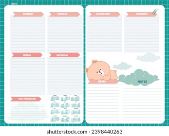 Notas de inspiración lindo horario escolar no papel diseño kawaii imprimible con osos 